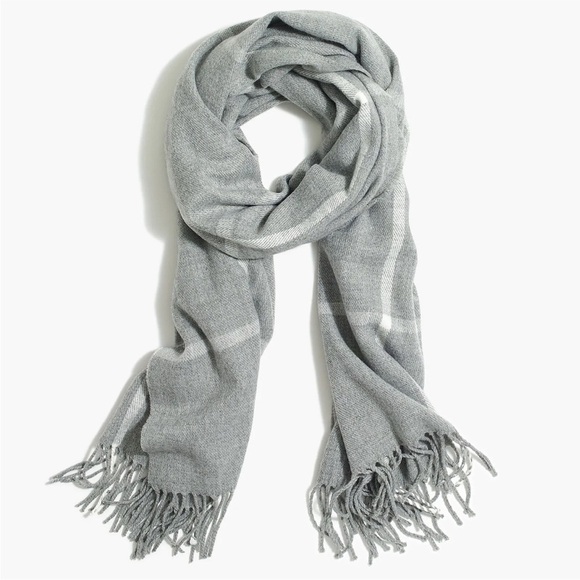 J. Crew Classic Plaid Heather Dusk Gray Ivory Scarf - Picture 2 of 13